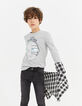 Camiseta gris visual calavera con cascos niño -1