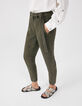 Kaki baggy jeans afneembare ceintuur zilver gesp dames-2