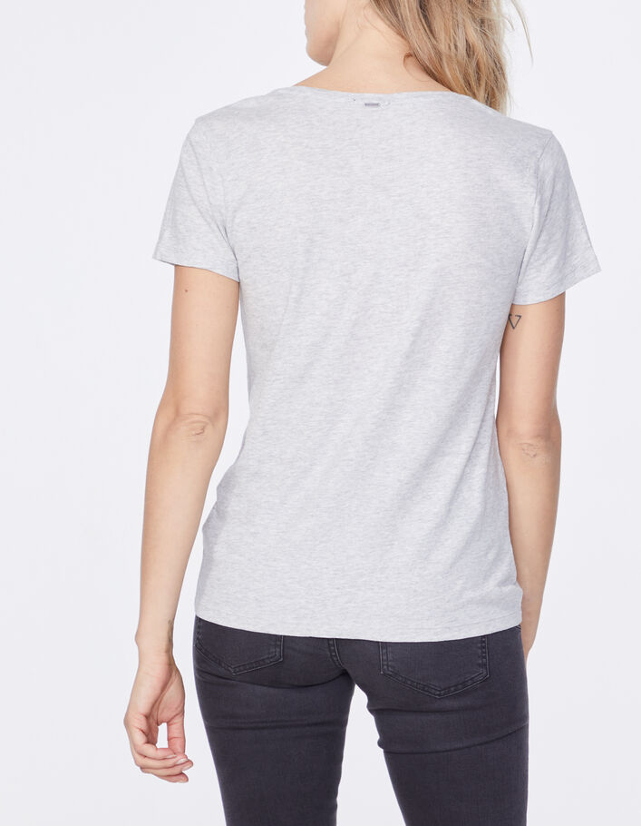 Grey graphic print slub cotton V-neck T-shirt-6