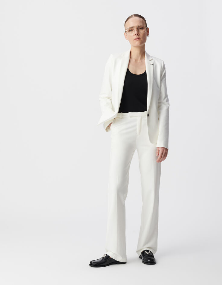 Pantalon de tailleur blanc ajusté maille Milano Femme-1