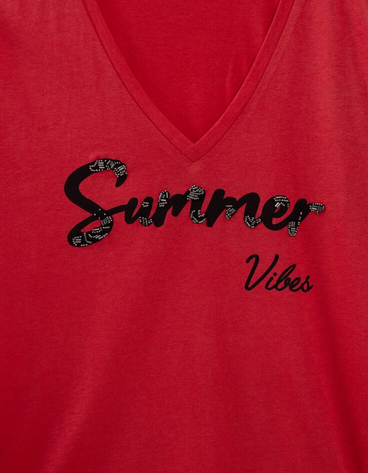Tee-shirt encolure V rouge message-6 Tee-shirt encolure V rouge message-6