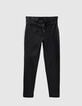 Women's black lambskin leather high-waist trousers-5