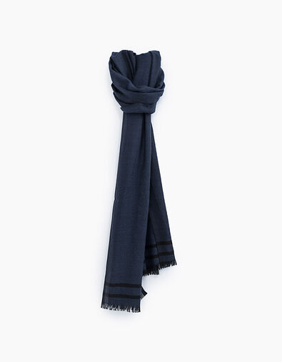 Men’s indigo woollen scarf with black stripes - IKKS