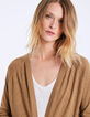 Cárdigan punto tricot camel de lino algodón mujer-4