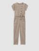 Women's beige jumpsuit with asymmetrical closure-6