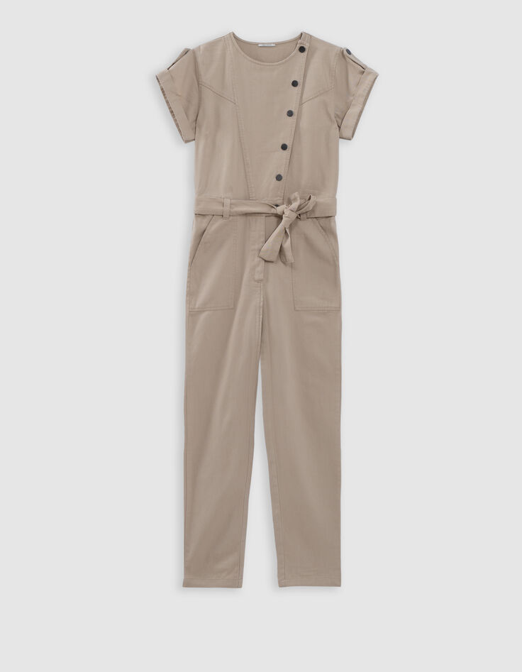 Women's beige jumpsuit with asymmetrical closure-6