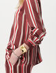 Women’s burgundy striped neck tie shirt-4