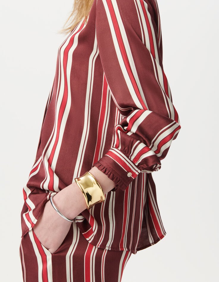 Women’s burgundy striped neck tie shirt-4 Women’s burgundy striped neck tie shirt-4