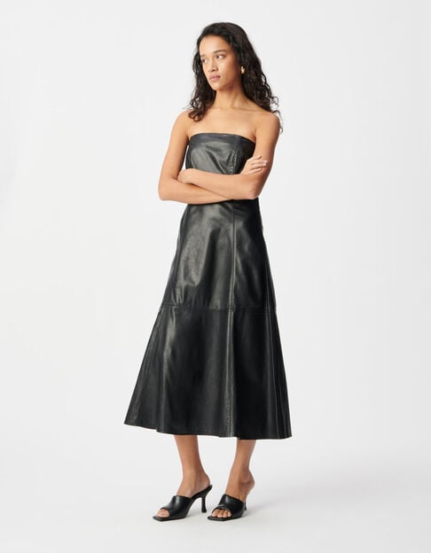 Vestido bustier cuero negro Mujer - IKKS