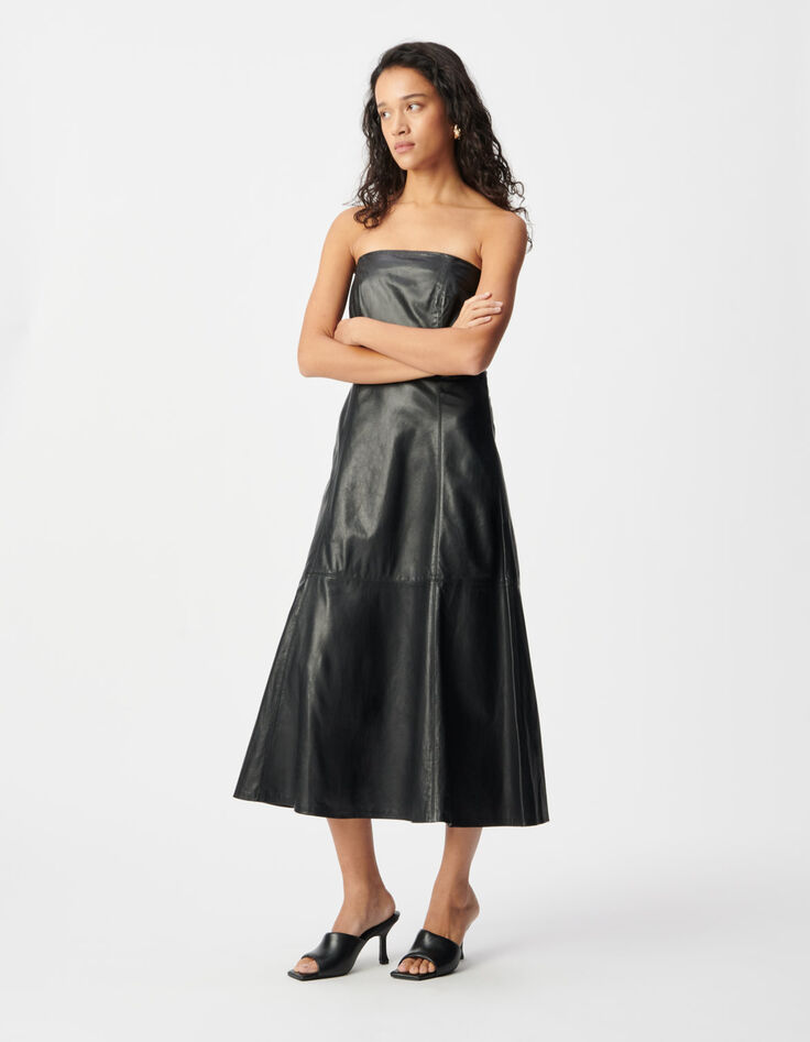 Vestido bustier cuero negro Mujer-1