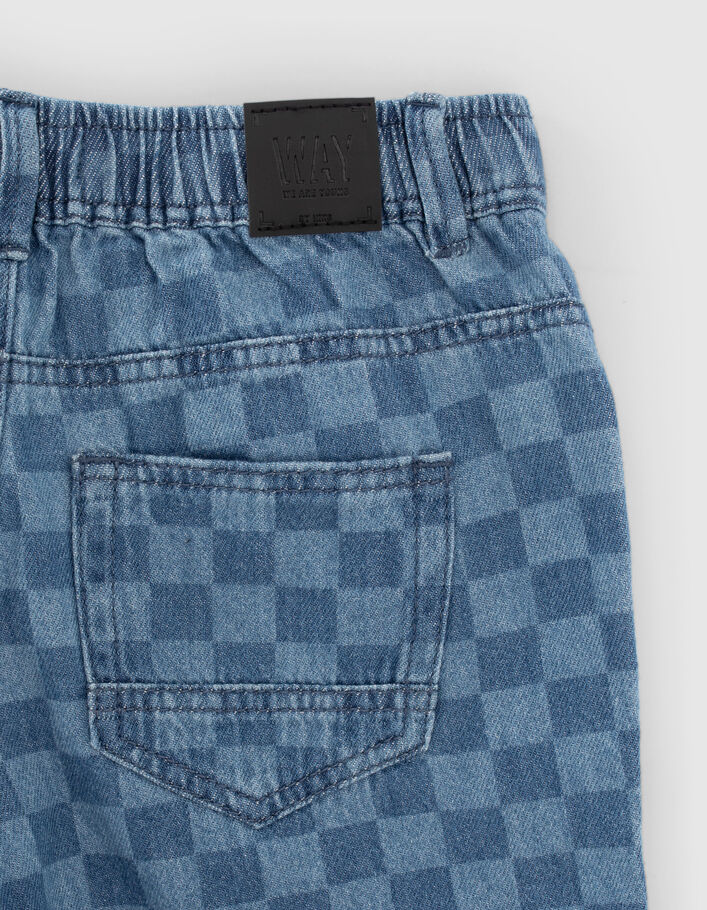 Boys’ blue denim checkerboard motif relaxed Bermudas - IKKS