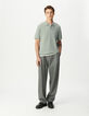 Polo bleu gris en tricot flammé Homme-1