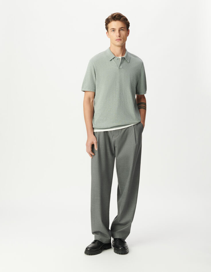 Polo bleu gris en tricot flammé Homme-1 Polo bleu gris en tricot flammé Homme-1