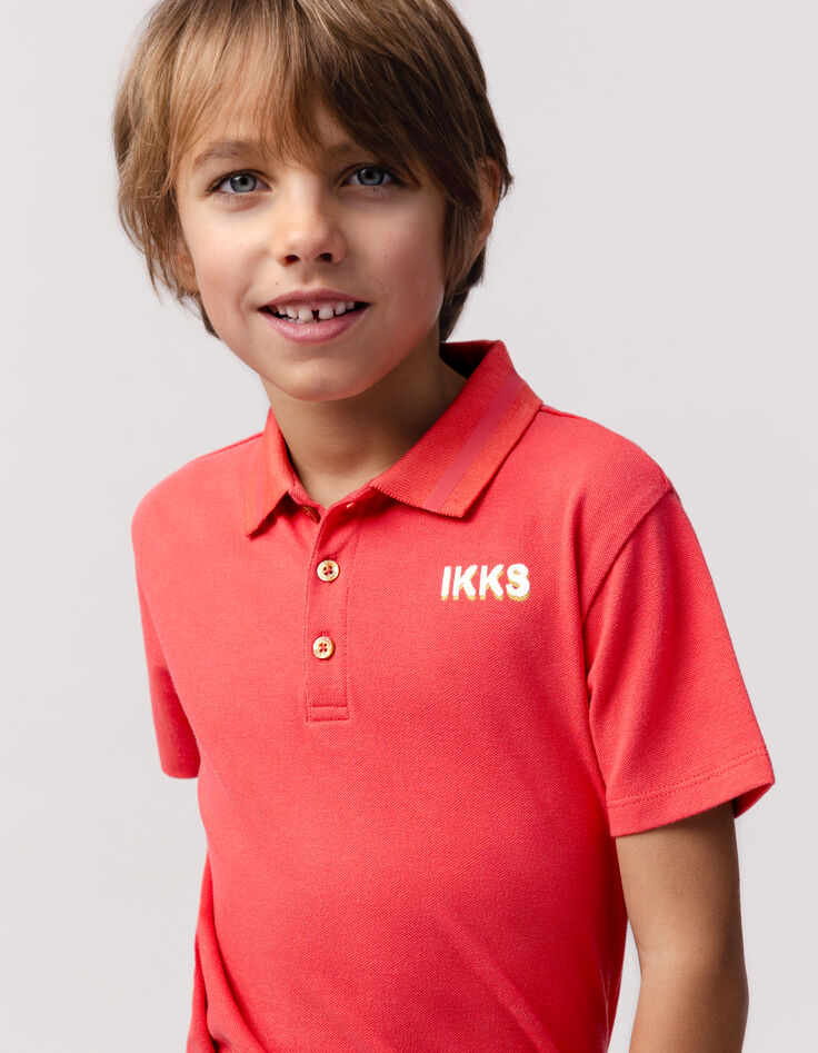 Rotes Jungen-Poloshirt, Gummistreifen am Kragen-2