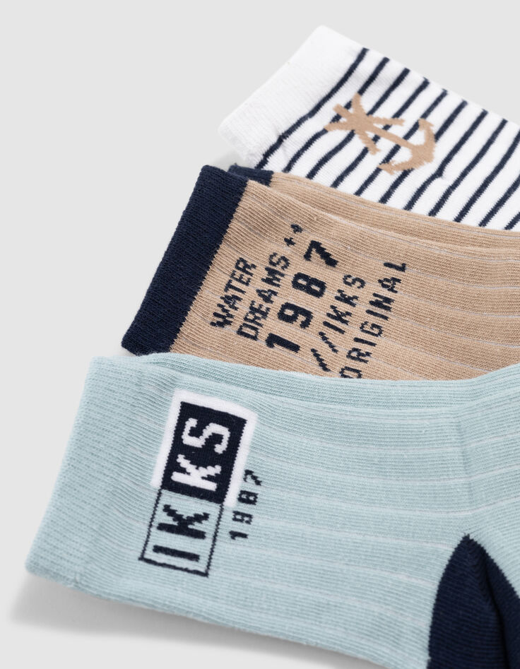 Boys' navy, beige and water green striped socks-2