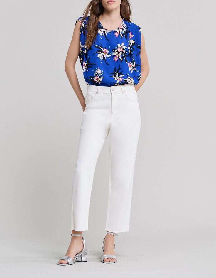 Kobaltblauwe top LENZING™ ECOVERO™ paradijsbloemen Dames-1