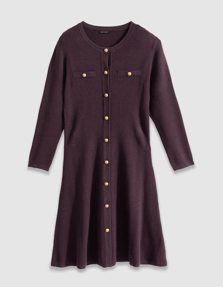 Robe bordeaux tricot boutonn&eacute;e Femme-6
