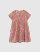 Girls’ old pink organic cotton dress, embroidered flowers-3