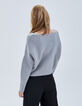 Grauer Damenstrickpullover mit U-Boot-Ausschnitt-2