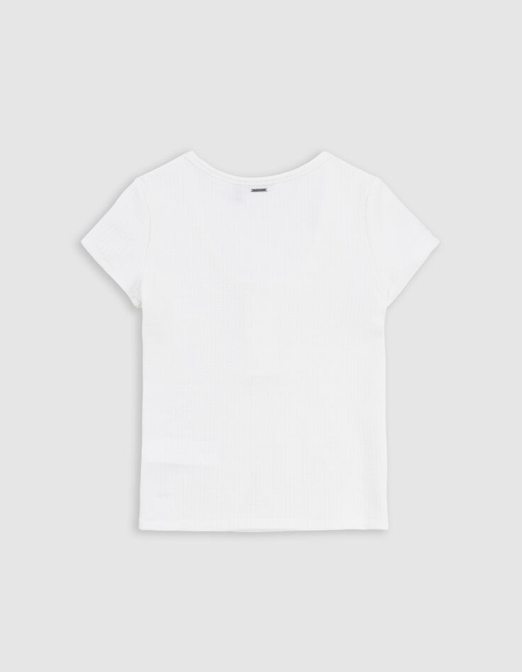 T-shirt blanc maille nid d'abeille fille-6