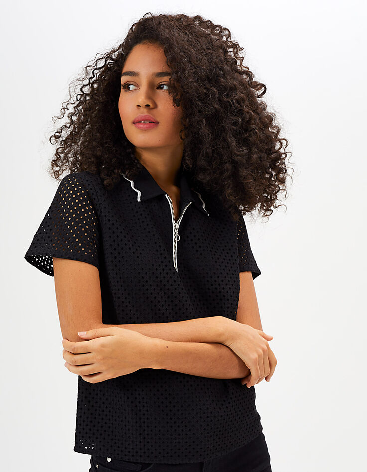 Zwarte top in ajour met rits I.Code-1