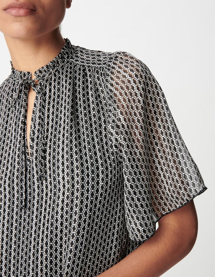 Tweekleurige zwarte jurk met grafische print Dames-4