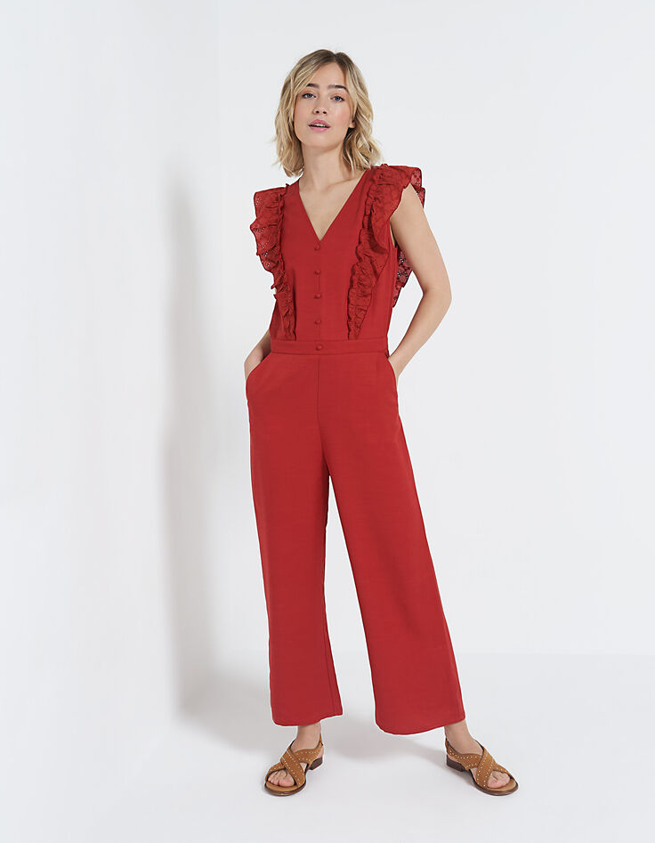 Overall mit Volants in Lochstickerei in Terracotta I.Code-2 Overall mit Volants in Lochstickerei in Terracotta I.Code-2