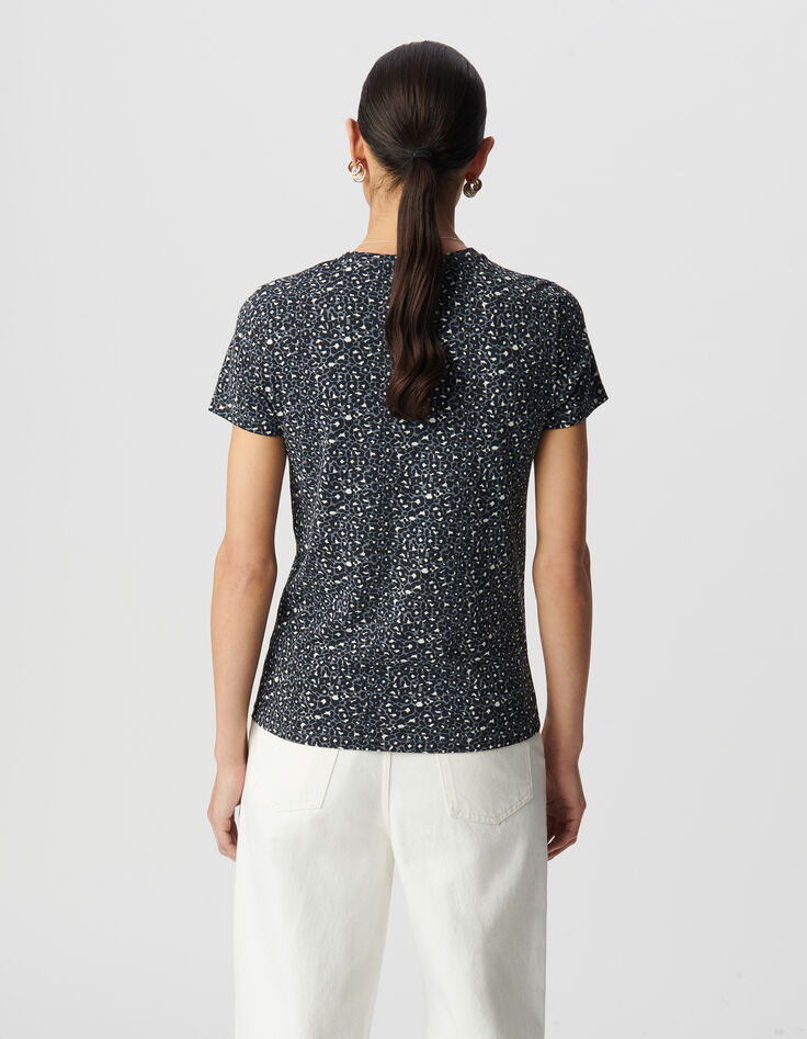 Graues T-Shirt, Rundhals, Leoprint-3