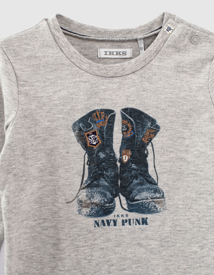 Baby boys’ grey boots image organic cotton T-shirt - IKKS