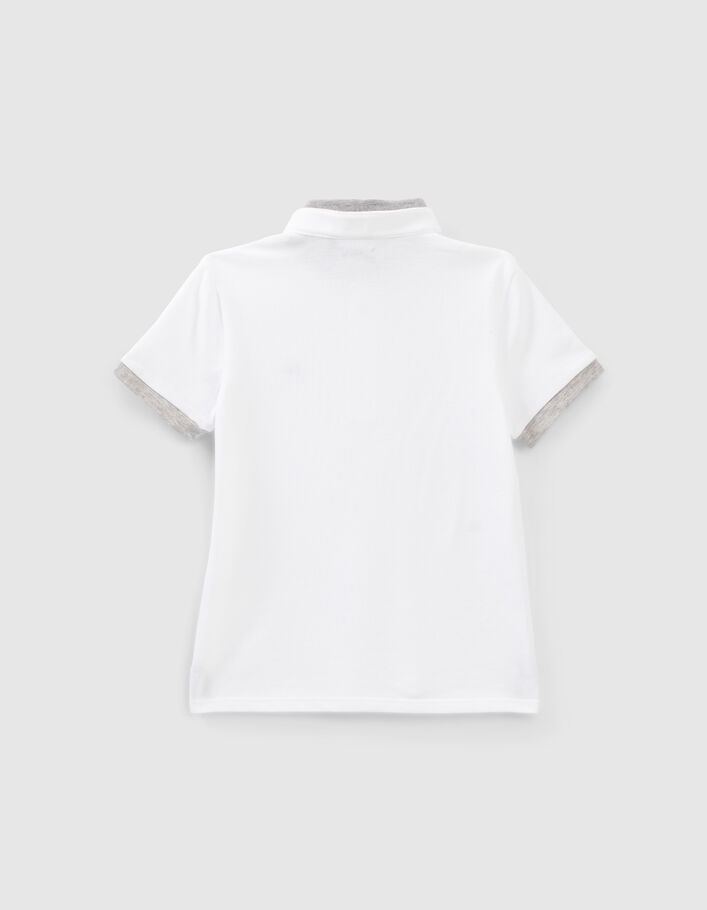 Boys’ white polo shirt with grey ribbed collar - IKKS