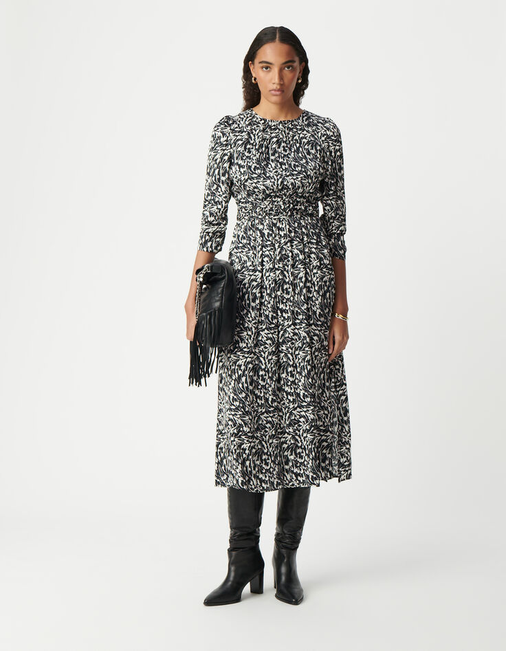 Robe longue noire LENZING™ ECOVERO™ imprimé minimal flower Femme-1