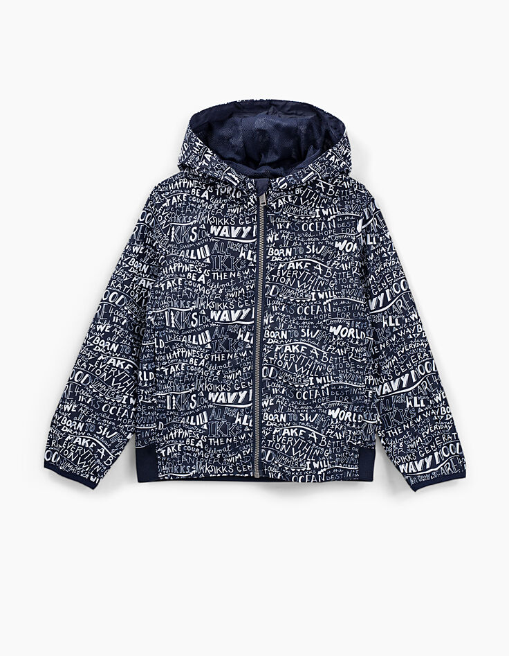Marineblaue Jungen-Windjacke mit Allover-Print -3