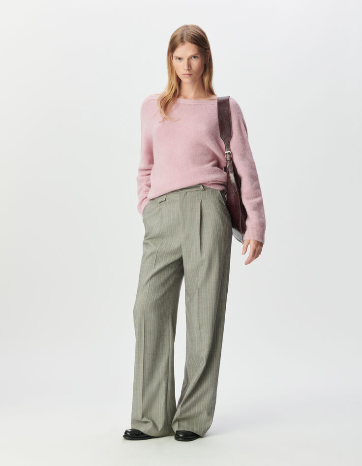 Women&rsquo;s grey suit trousers with pink stripes-1