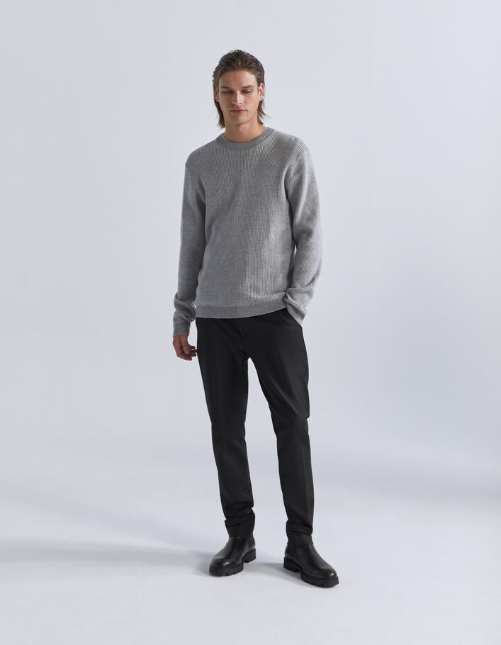 Pull gris tricot relief gaufré Homme-6
