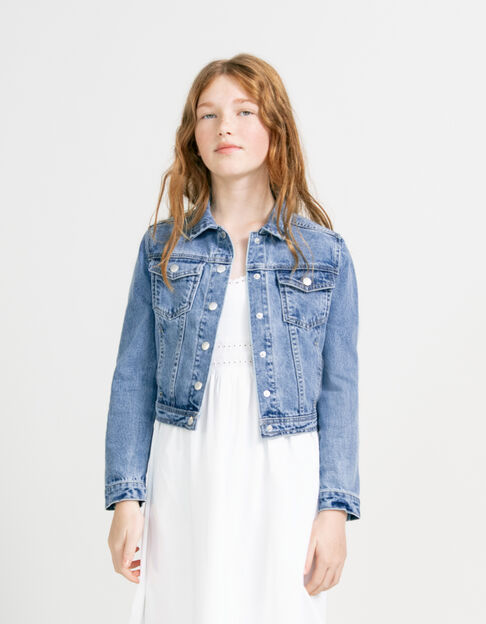 Girls’ blue waterless denim cropped jacket - IKKS
