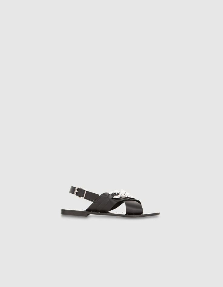 Sandales plates cuir noir décor maxi chaîne métal Femme-2
