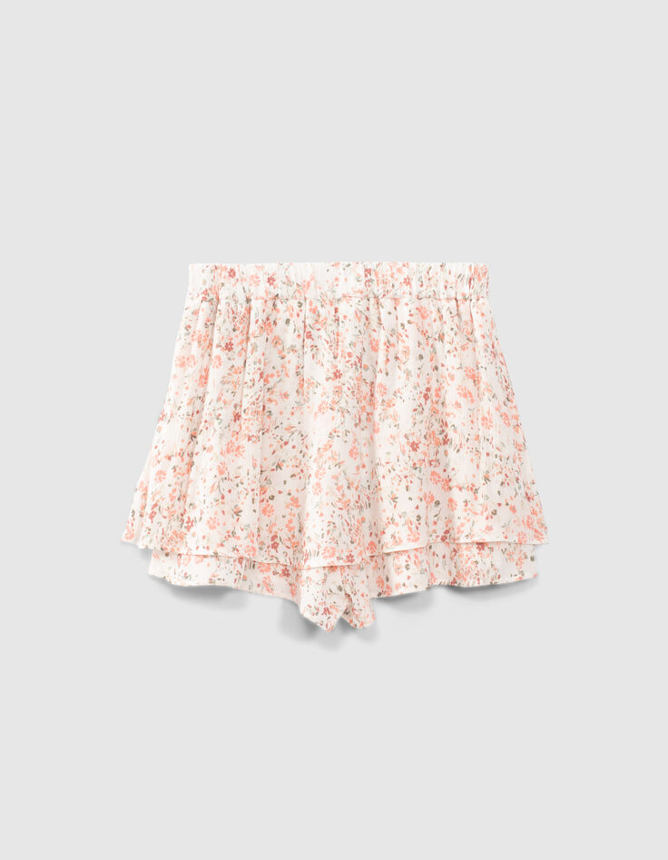 Jupe-short blanc cassé imprimé fleuri fille-3 Jupe-short blanc cassé imprimé fleuri fille-3
