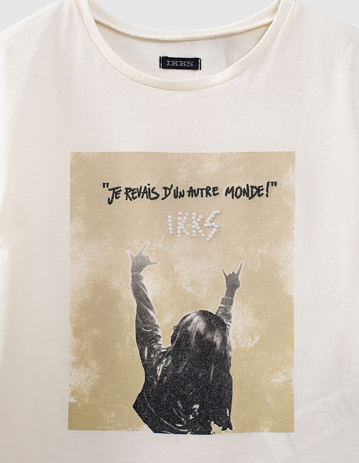 Ecrufarbenes Mädchen-Bio-T-Shirt mit Glittermotiv-3