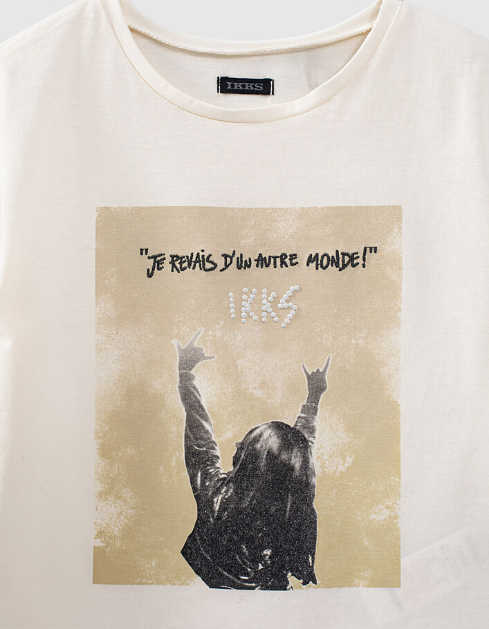 Girls’ ecru glitter image organic T-shirt - IKKS