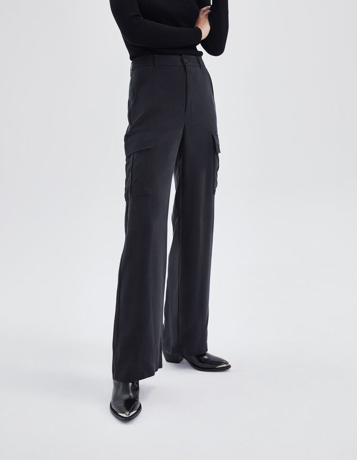 Pantalon battle noir Lyocell® taille haute Femme-2