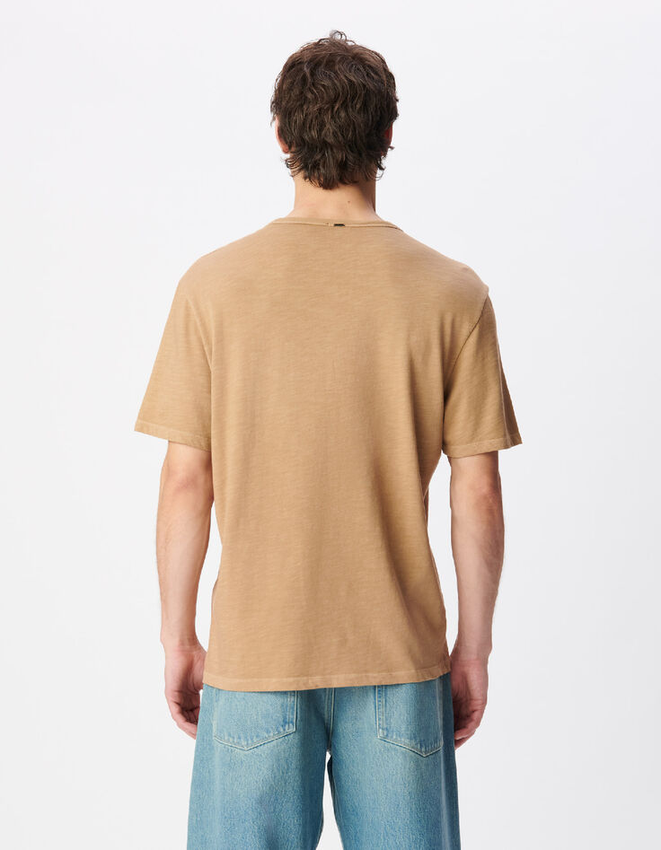 T-shirt beige col rond poche plaqu&eacute;e Homme-3