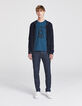Men’s navy cardigan with ecru striped hood-5