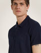 Men&rsquo;s navy mixed fabric polo shirt with jersey back-1