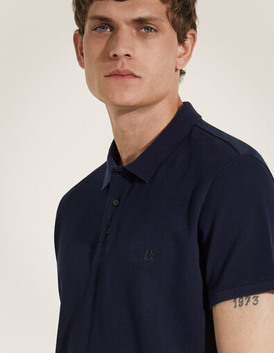 Men&rsquo;s navy mixed fabric polo shirt with jersey back - IKKS