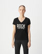 Schwarzes T-Shirt aus Bio-Baumwolle mit Pailletten-Botschaft f&uuml;r Damen-3