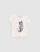 Ecru T-shirt biokatoen glitterpoes-zeemeermin babymeisjes-1