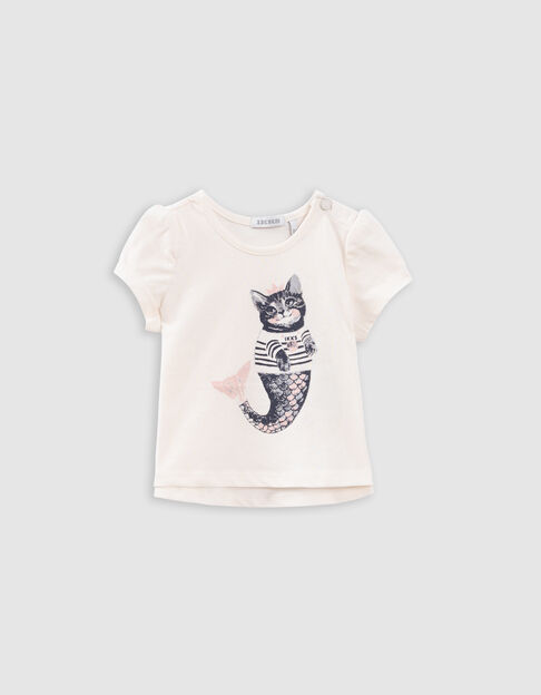 T-shirt écru coton bio chat-sirène pailleté bébé fille - IKKS