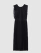 Robe longue noire pliss&eacute;e bandes dentelle Femme-5