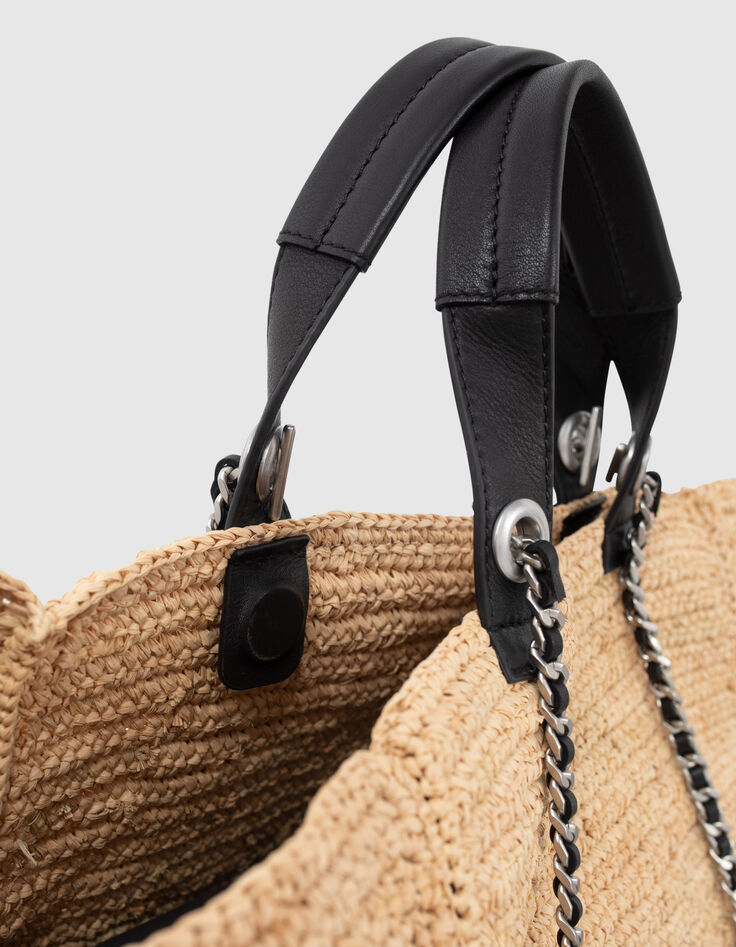 Beiger Damenkorb 1440 aus Raphiabast mit Ledertasche-4