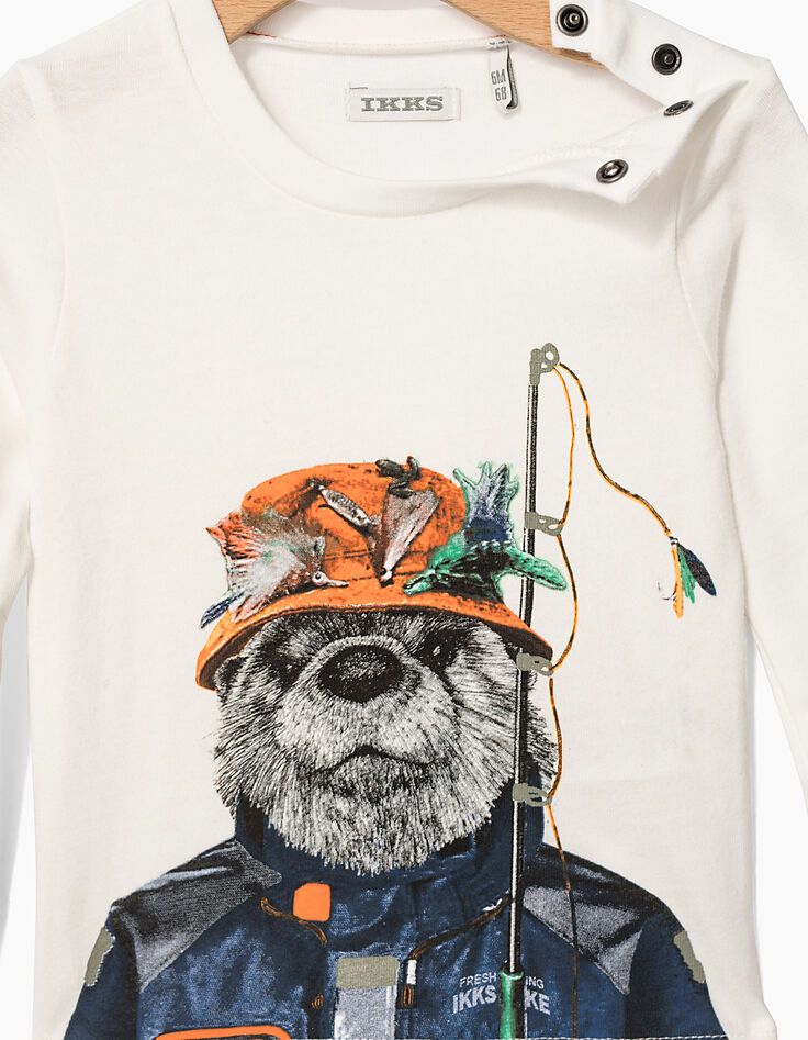Tee-shirt blanc à visuel castor bébé garçon-2